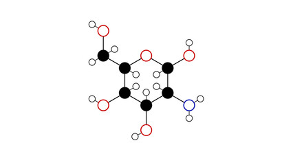 d-galactosamine molecule, structural chemical formula, ball-and-stick model, isolated image toxin