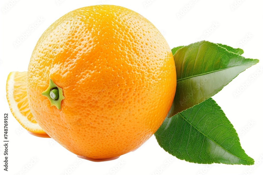 Poster the fruit of a lemon with its leaf isolated on white background clipping path