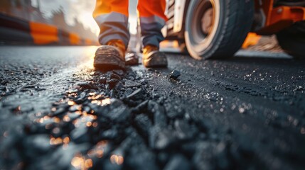 Using resources for road construction to close up a worker. Generative Ai