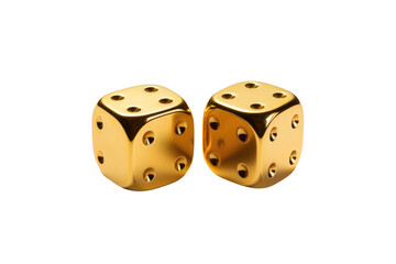 Two gold dices are positioned on top of each other, creating a balanced and symmetrical composition in the frame.