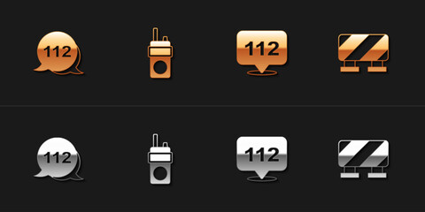 Set Emergency call, Walkie talkie, and Road barrier icon. Vector