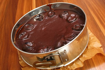 Chocolate Topped Sponge Cake with Prunes and Toffee Sauce