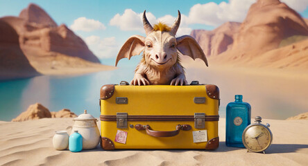 AI generated fantasy scene with a creature ready for adventure. 