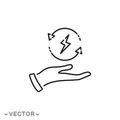 Fototapeta premium save energy icon, hand saving consumption, control electricity power, thin line symbol isolated on white background, editable stroke eps 10 vector illustration