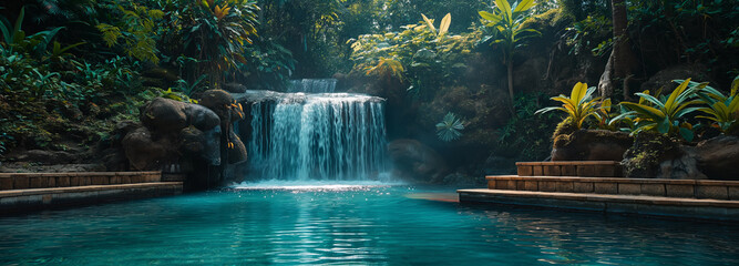 waterfall spa in the jungle - obrazy, fototapety, plakaty