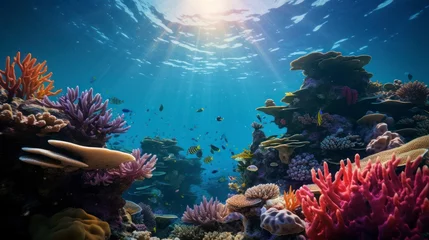 Rolgordijnen Underwater Scenes Unveil a Marine Ballet, Showcasing the Delicate Beauty and Vivid Hues of the Ocean's Depths © Watasiwa