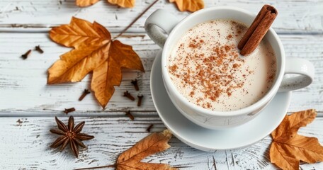 A Cozy White Cup of Salep with Cinnamon Sticks for Chilly Evenings