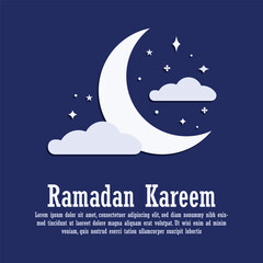 beautiful ramadan kareem card template with moon, star and clouds