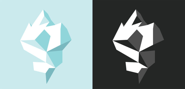 Iceberg mountain vector icon isolated polygon design logo graphic illustration set, blue black white flat cartoon ice berg geometric crystal style object shape abstract origami image clipart