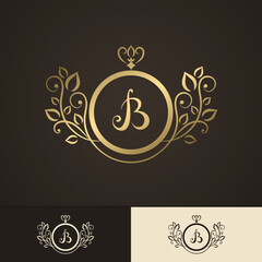 Monogram design elements. Letter B. Graceful template. Elegant art logo design. Gold emblem. Business sign, identity for Restaurant, Royalty, Boutique, Cafe, Hotel, Heraldic. Vector illustration