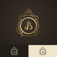 Monogram design elements. Letter B. Graceful template. Elegant art logo design. Gold emblem. Business sign, identity for Restaurant, Royalty, Boutique, Cafe, Hotel, Heraldic. Vector illustration