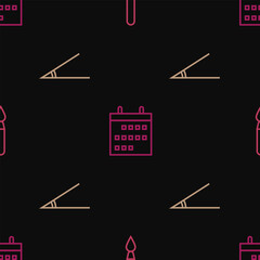 Set line Paint brush, Acute angle and Calendar on seamless pattern. Vector