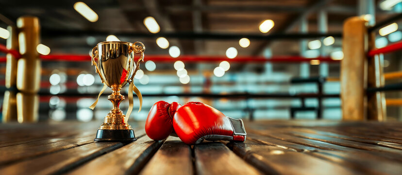 troph&eacute;e en or &agrave; c&ocirc;t&eacute; de gants de boxe pour le vainqueur d'un tournois de boxe