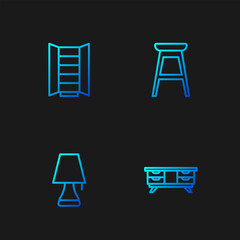 Set line TV table stand, Table lamp, Wardrobe and Chair. Gradient color icons. Vector