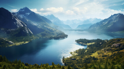 Fototapeta premium Green mountains and tranquil lakes