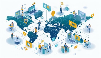 Digital Transformation in Global Business, digital transformation in global business with an image showing professionals utilizing digital technologies, AI