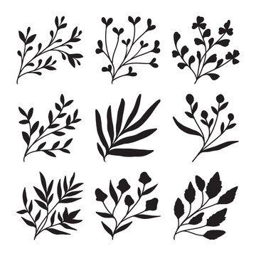 Set of plant silhouette vector 