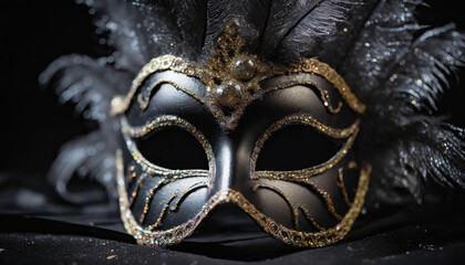 Black Venetian carnival mask, masquerade, party outfit, festive costume, Mardi Gras celebration