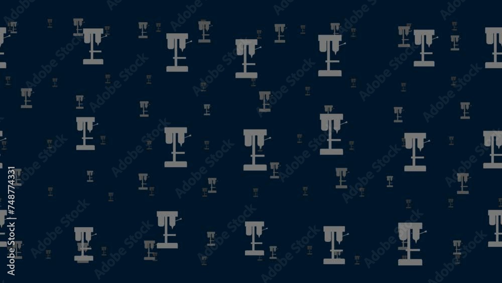 Poster boring mill symbols float horizontally from left to right. parallax fly effect. floating symbols are