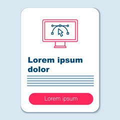 Line Computer display with vector design program icon isolated on isolated on grey background. Photo editor software with user interface. Colorful outline concept. Vector