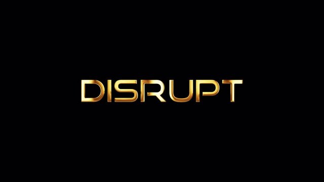 Loop Disrupt gold text shine loop light motion effect title on black abstract background. promote advertising concept isolate using QuickTime Alpha Channel proress 444
