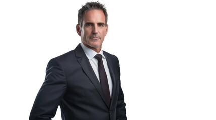 Capture the commanding presence of a man in a tailored suit on Transparent Background, PNG Format