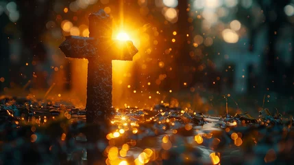 Foto op Plexiglas crucifixion glowing evening sun background © BB_Stock