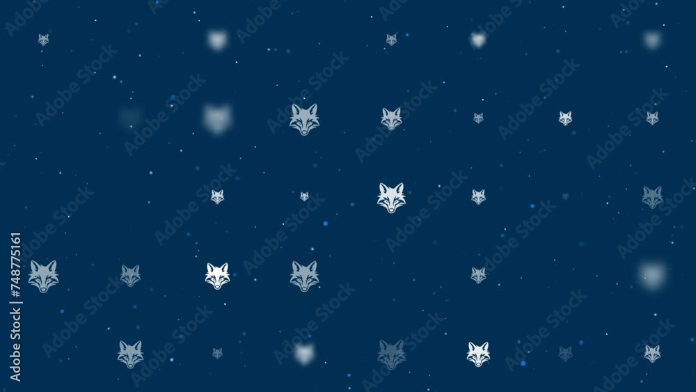 Poster template animation of evenly spaced fox's head symbols of different sizes and opacity. animation of 