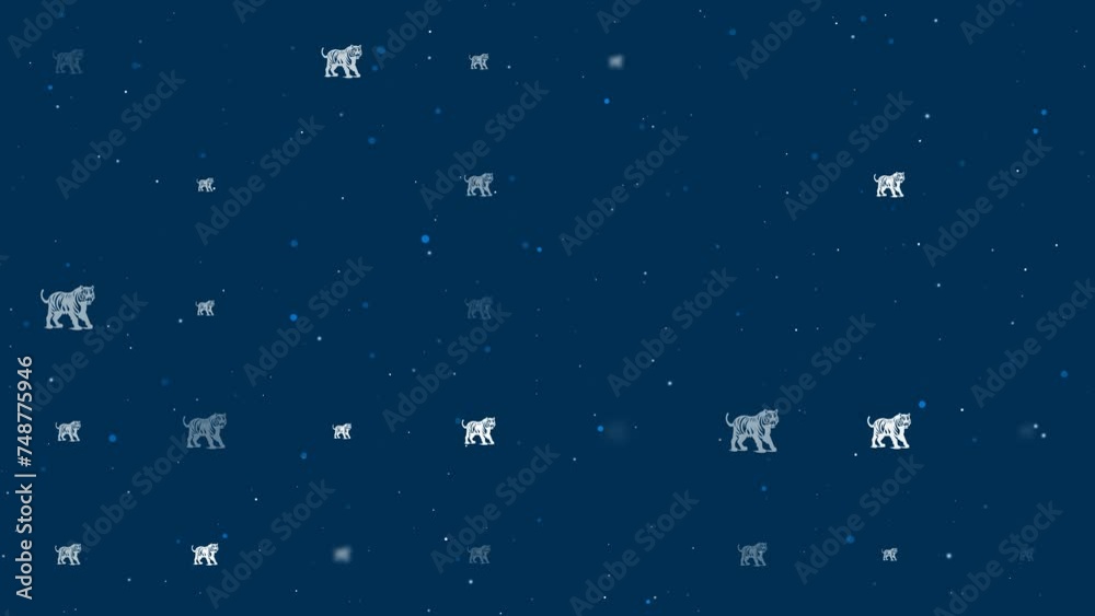 Poster template animation of evenly spaced tiger symbols of different sizes and opacity. animation of trans
