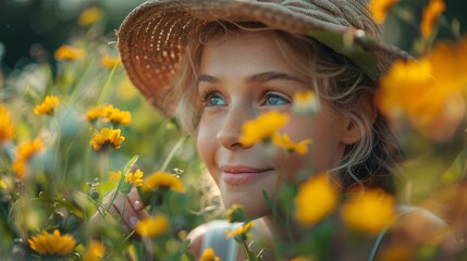 portrait of a woman in a straw hat in nature