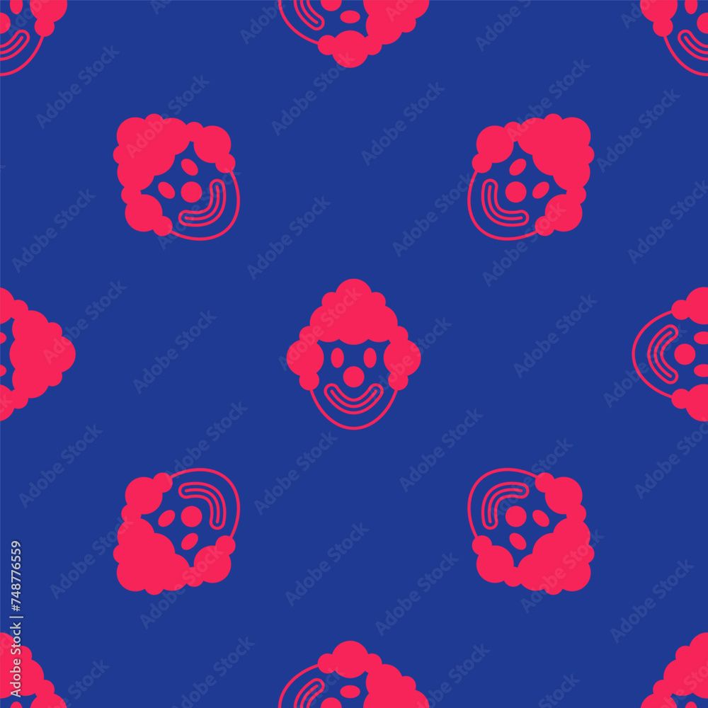 Canvas Prints Red Clown head icon isolated seamless pattern on blue background. Vector