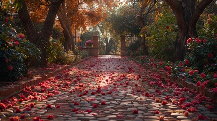 road in a beautiful garden