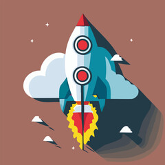 Space rocket flying towards the clouds believable rocket icon