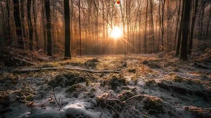 Fotobehang sunset in spring forest © Andreas