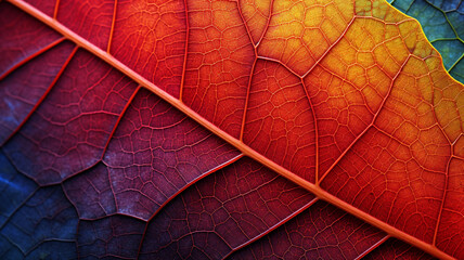 Details of a red leaf pattern, showcasing the intricate veins and texture of the leaf's surface.