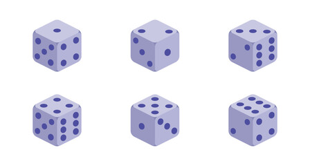 Isometric purple 3D cubes of dice.