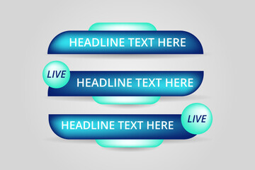 Set of bundle lower third vector design banner with shape strip color. Modern broadcast news lower for TV Bars, Breaking, Sport, Video Channel, Interface Sign, Screen, Show.