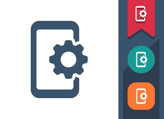 Fototapeta premium Smartphone Icon. Mobile Phone, Telephone, Cog, Gear, Settings, Optimization