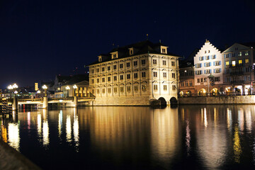 Fototapeta na wymiar Old Town Hall at River Limmat in Zurich Switzerland