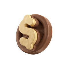 Moeda de chocolate elemento 3d isolado para páscoa