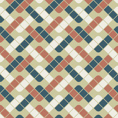 Seamless repeating pattern with wavy lines intertwined with each other. Abstract geometric style. Mosaic design made from small square tiles. Vector illustration.