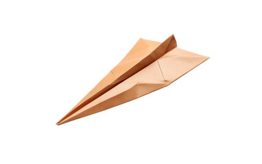 Fototapeta na wymiar A paper airplane is seen flying high in the air, propelled by its aerodynamic design and the force of the throw. The lightweight paper craft gracefully glides through the sky.