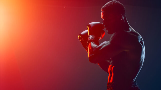 closeup portrait of a boxer on a dark background with copy space