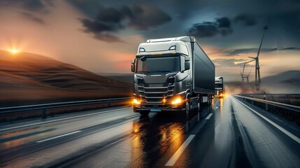 The Unstoppable Journey of a Truck on the Move - obrazy, fototapety, plakaty