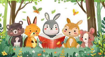 Animals school in nature by studying the book.