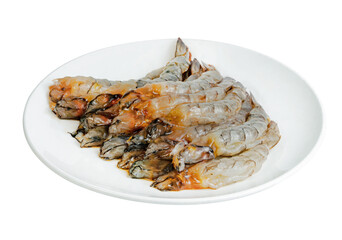 Peeled shrimp raw  with plate isolated