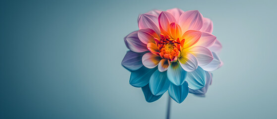 A blossoming multicolored flower on a cloudy white background
