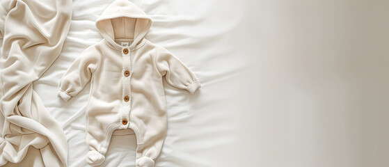 Cute baby jumpsuit in beige color on white background.
