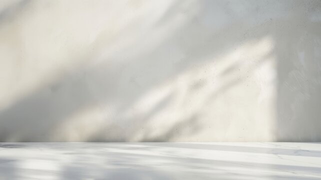 Backdrop for cosmetic products - light grey plaster wall and marble table