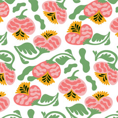 Floral abstract seamless pattern. Tropical Botanical composition. Modern trendy Matisse minimal style. Floral background.